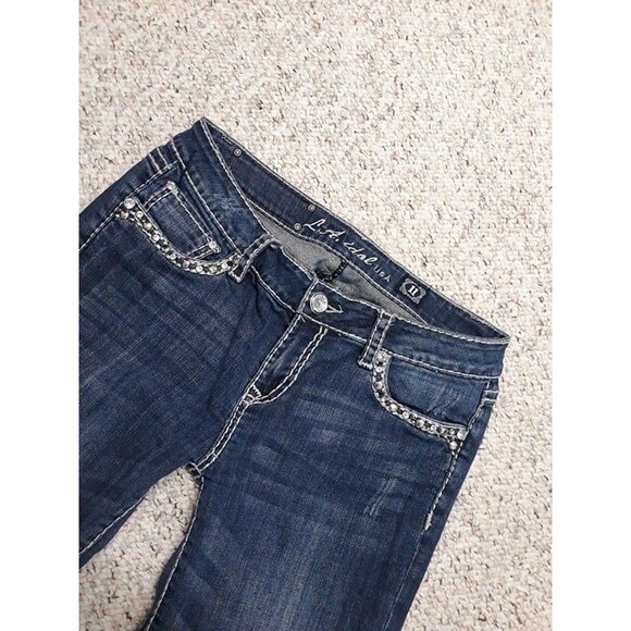 11 La Idol Dark Wash Embellished Bling Capris - Picture 4 of 5